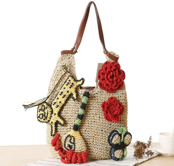 33x60CM Hand-woven Tiger Straw Bag Summer Vacation One-shoulder Woven Bag Beach Bag Casual Women a7247