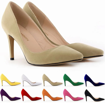 34-42 Woman Shoes Faux Suede 8cm Low Heels Women Pumps Stiletto Women's Work shoe Pointed Toe Wedding Shoes