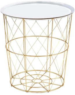 34.5 x 30.5 x 23cm Iron Metal Coffee Table Dirty Storage Basket Tea Fruit Snack Serving Board Tray Golden White Cover Trumpet