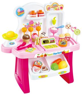 34 Pcs Kids Plastic Supermarkt Kassa Speelgoed Miniatuur Pretend Speelhuis Speelgoed Winkelen Brinquedo Kassier Bureau POS Speelgoed Set roze