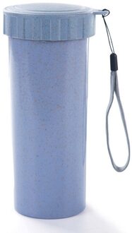 340Ml Draagbare Waterfles Lekvrije Reizen Kantoor Koffie Thee Water Fles Stro Tarwe Plastic Water waterkoker lucht blauw