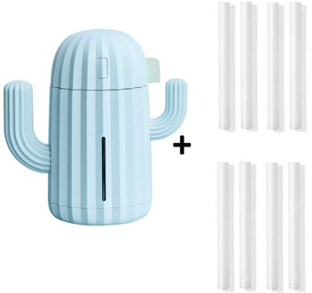 340Ml Usb Cactus Luchtbevochtiger Aromatherapie Diffuser Mist Maker Fogger Mini Aroma Verstuiver Auto Essentiële Olie Diffuser blauw en 8 filters
