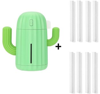 340Ml Usb Cactus Luchtbevochtiger Aromatherapie Diffuser Mist Maker Fogger Mini Aroma Verstuiver Auto Essentiële Olie Diffuser groen en 8 filters