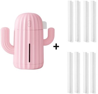 340Ml Usb Cactus Luchtbevochtiger Aromatherapie Diffuser Mist Maker Fogger Mini Aroma Verstuiver Auto Essentiële Olie Diffuser roze en 8 filters
