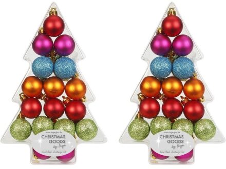 34x Gekleurde mix kunststof kerstballen pakket 3 cm Multi