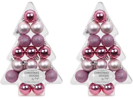 34x Mix roze kunststof kerstballen pakket kerstboom 3 cm