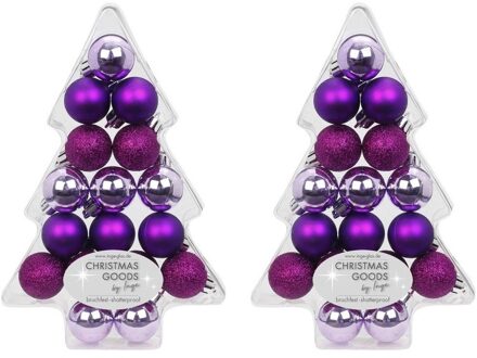 34x Paarse kunststof kerstballen pakket kerstboom 3 cm