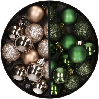 34x stuks kunststof kerstballen champagne en donkergroen 3 cm - Kerstbal