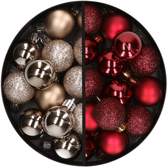 34x stuks kunststof kerstballen champagne en donkerrood 3 cm - Kerstbal