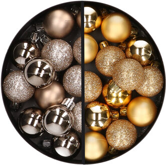 34x stuks kunststof kerstballen champagne en goud 3 cm