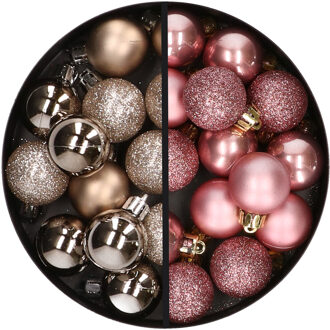 34x stuks kunststof kerstballen champagne en oudroze 3 cm - Kerstbal