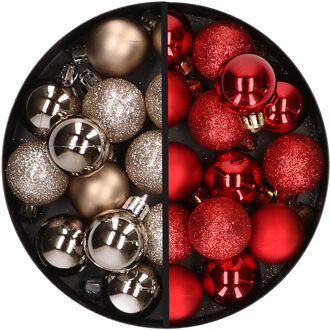 34x stuks kunststof kerstballen champagne en rood 3 cm - Kerstbal