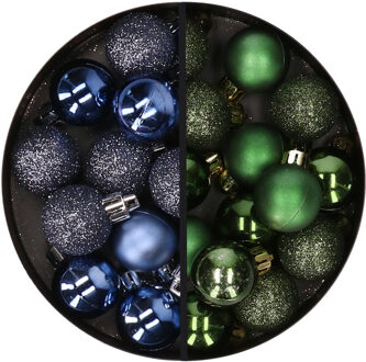 34x stuks kunststof kerstballen donkerblauw en donkergroen 3 cm - Kerstbal