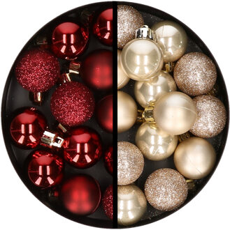 34x stuks kunststof kerstballen donkerrood en champagne 3 cm - Kerstbal Champagnekleurig