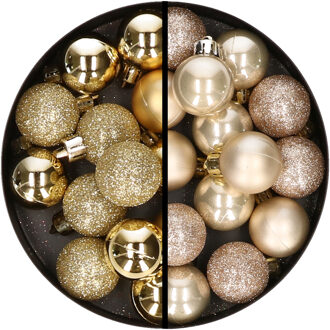 34x stuks kunststof kerstballen goud en champagne 3 cm - Kerstbal Champagnekleurig