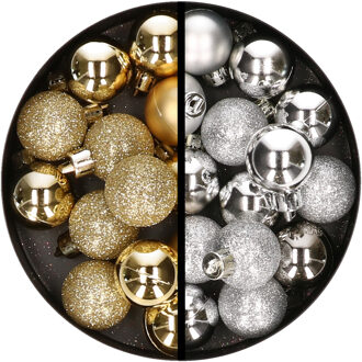 34x stuks kunststof kerstballen goud en zilver 3 cm - Kerstbal Zilverkleurig