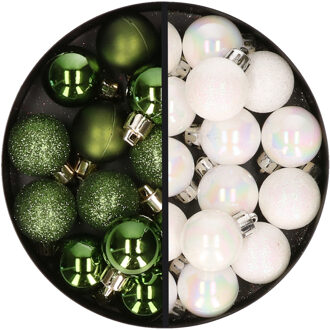 34x stuks kunststof kerstballen groen en parelmoer wit 3 cm - Kerstbal