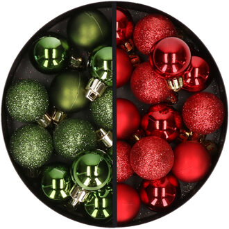 34x stuks kunststof kerstballen groen en rood 3 cm - Kerstbal