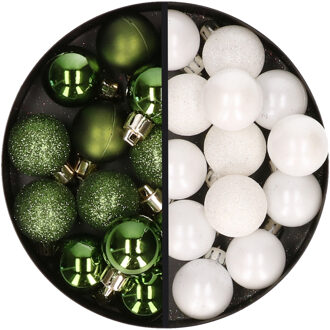 34x stuks kunststof kerstballen groen en wit 3 cm - Kerstbal