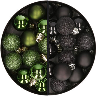 34x stuks kunststof kerstballen groen en zwart 3 cm