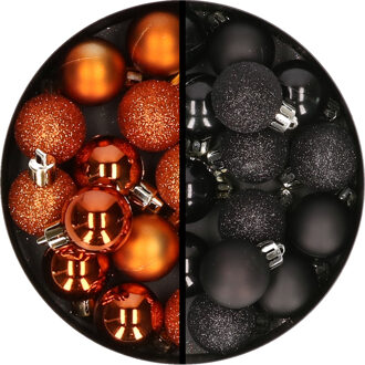 34x stuks kunststof kerstballen oranje en champagne 3 cm - Kerstbal Zwart