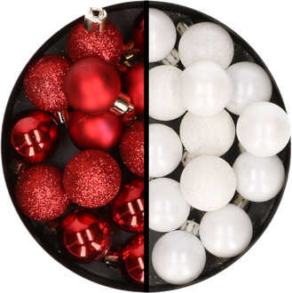 34x stuks kunststof kerstballen rood en wit 3 cm - Kerstbal