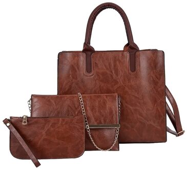 35 & Crossbody Tassen Voor Vrouwen Mode Vrouwen Outdoor Effen Kleur Driedelige Lederen Handtas Messenger Sling Bag bruin