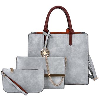 35 & Crossbody Tassen Voor Vrouwen Mode Vrouwen Outdoor Effen Kleur Driedelige Lederen Handtas Messenger Sling Bag grijs