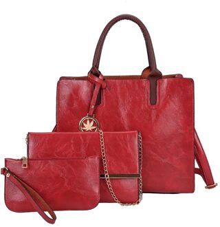 35 & Crossbody Tassen Voor Vrouwen Mode Vrouwen Outdoor Effen Kleur Driedelige Lederen Handtas Messenger Sling Bag rood