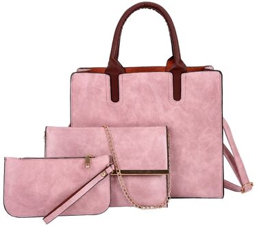 35 & Crossbody Tassen Voor Vrouwen Mode Vrouwen Outdoor Effen Kleur Driedelige Lederen Handtas Messenger Sling Bag roze