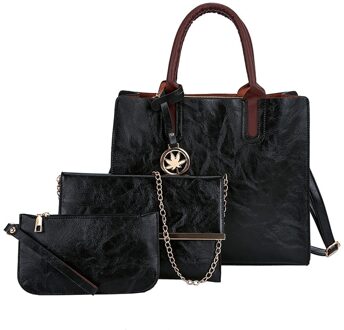 35 & Crossbody Tassen Voor Vrouwen Mode Vrouwen Outdoor Effen Kleur Driedelige Lederen Handtas Messenger Sling Bag zwart