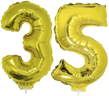 35 jaar leeftijd versiering cijfers - verjaardag - ballonnen op stokje - van 41 cm - goud