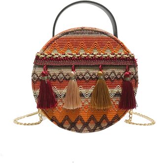 #35 Ronde Stro Handtassen Handgemaakte Nationale Wind Draagbare Keten Ronde Tas Kwastje Packet Strand Cirkel Bohemen Handtas Geel