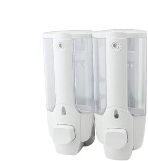 350 / 700 Ml Zeepdispenser Wall Mount Badkamer Accessoires Plastic Shampoo Dispensador Dubbele Hand Keuken Zeep Armatuur dubbele wit