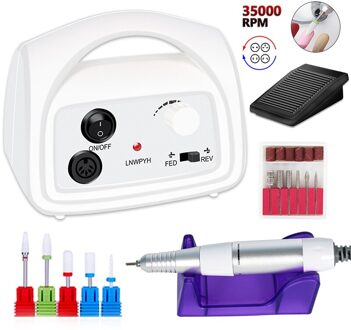 35000 Rpm Nail Boor Machine Elektrische Manicure Boor Machine Pedaal Pedicure Nail Gel Bestand Sterke Nail Boor Apparatuur Gereedschappen 801 5drill bit wit