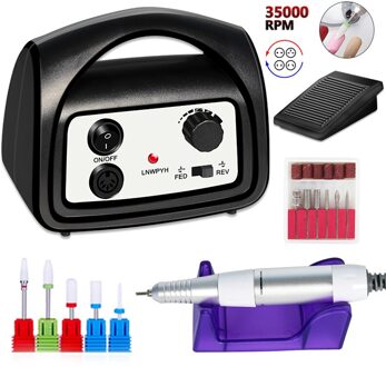 35000 Rpm Nail Boor Machine Elektrische Manicure Boor Machine Pedaal Pedicure Nail Gel Bestand Sterke Nail Boor Apparatuur Gereedschappen 801 5drill bit zwart