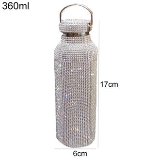 350Ml/500Ml/750Ml Diamant Thermosfles Fles Water Roestvrij Staal Fonkelende Thermoskan Tumbler Mok thermocup Voor zilver 350ml