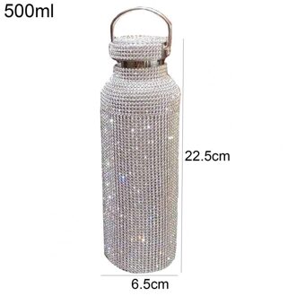 350Ml/500Ml/750Ml Diamant Thermosfles Fles Water Roestvrij Staal Fonkelende Thermoskan Tumbler Mok thermocup Voor zilver 500ml