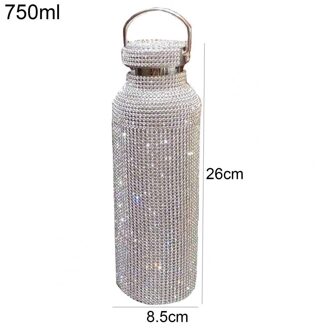 350Ml/500Ml/750Ml Diamant Thermosfles Fles Water Roestvrij Staal Fonkelende Thermoskan Tumbler Mok thermocup Voor zilver 750ml