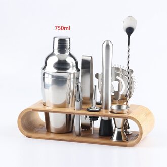 350Ml/550Ml/750Ml Rvs Bar Cocktail Shaker Set Bar Gereedschap Shaker Sets Met Houten rack