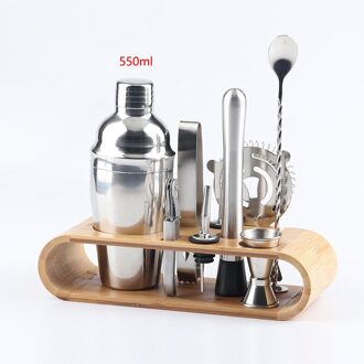350Ml/550Ml/750Ml Rvs Bar Cocktail Shaker Set Bar Gereedschap Shaker Sets Met Houten rack