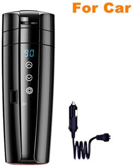 350Ml Draagbare Auto Auto Verwarming Cup 12V 24V Elektrische Warmte Water Cup Lcd Display Ketel Koffie Thee melk 304 Rvs zwart For Car