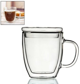 350Ml Hittebestendig Mokken Handgemaakte Gezonde Koffie Mokken Double Wall Cups Glas Mokken Thermische Geïsoleerde Creatief Met Glas deksel