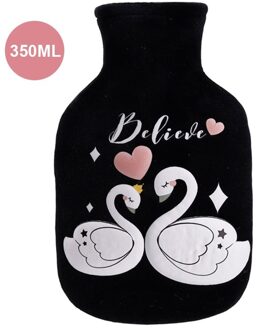 350Ml Leuke Swan Verse Flanel Cover Water Fles Injectie Warm Water Fles Meisje Warm Paleis Warmer Bag zwart