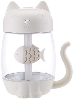 350Ml Luchtbevochtiger Met Licht Ultrasone Schattige Kat Mini Usb Humidificador Stille Kleur Licht 3 In 1 Aroma Diffuser voor Auto wit