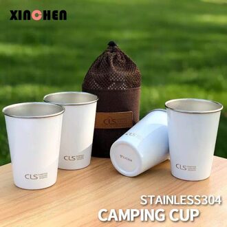 350Ml Rvs Cup Metalen Water Cup Koffie Cup Food Grade Cup Camping Cup Draagbare Reizen Tumbler Thee Melk koffie Mokken 2stk(zonder zak) / wit