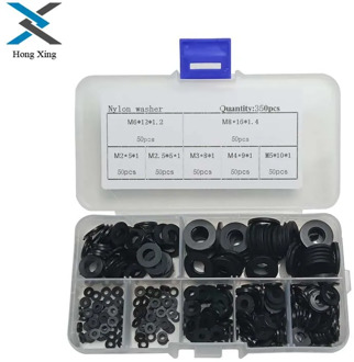 350Pcs Plastic Washer Black M2-M8/PCB Nylon Plastic Washer Bolt Assortment kit set With Plastic Box Gasket RingFastener Hardware