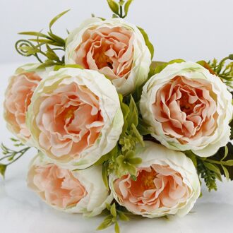 35Cm Roze Rose Zijden Bloem Kunstmatige Pioen Bloem 6 Bridal Bruiloft Woondecoratie Kunstbloem champagne