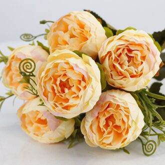 35Cm Roze Rose Zijden Bloem Kunstmatige Pioen Bloem 6 Bridal Bruiloft Woondecoratie Kunstbloem geel