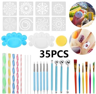 35Pcs Mandala Puntjes Gereedschap Voor Mandala Schilderen Rotsen Steen Pen Puntjes Gereedschap Schilderen Pen Polka Dot Tool Template Cosmetische